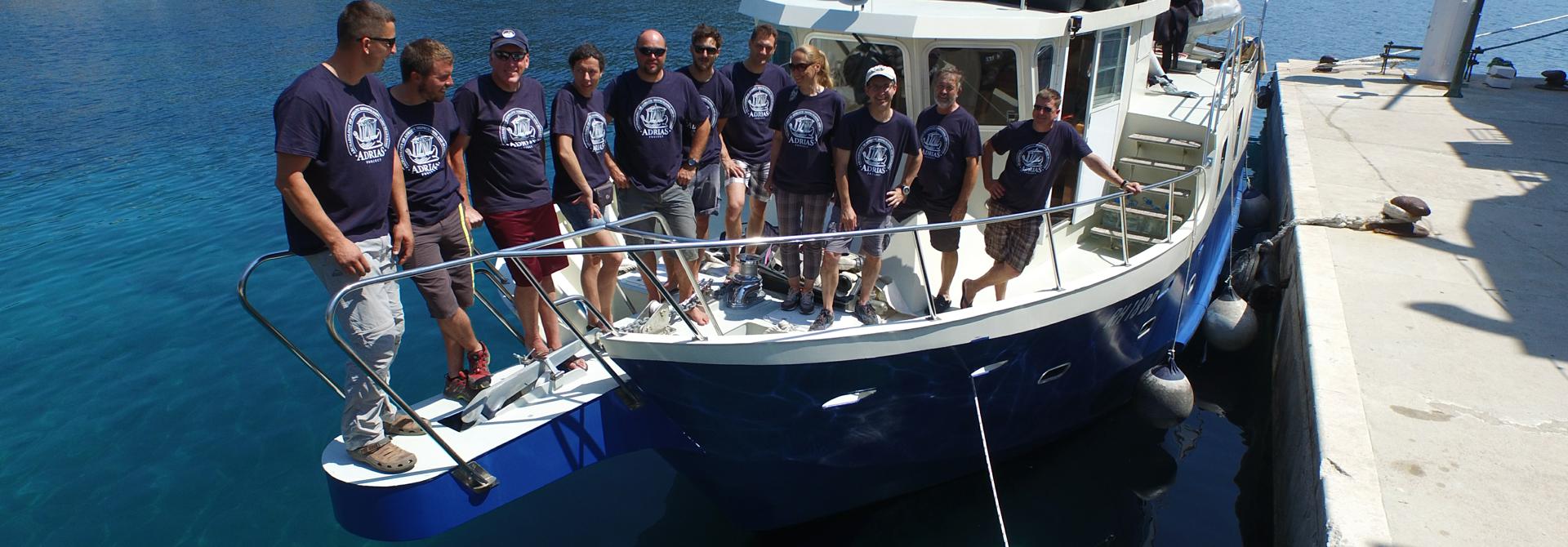 Suđurađ – Šipan-The AdriaS Project research team on board the University of Dubrovnik’s research vessel Baldo Kosić, during the excavation of the 16th c. shipwreck in the bay of Suđurađ. (Photo: Ervin Šilić)