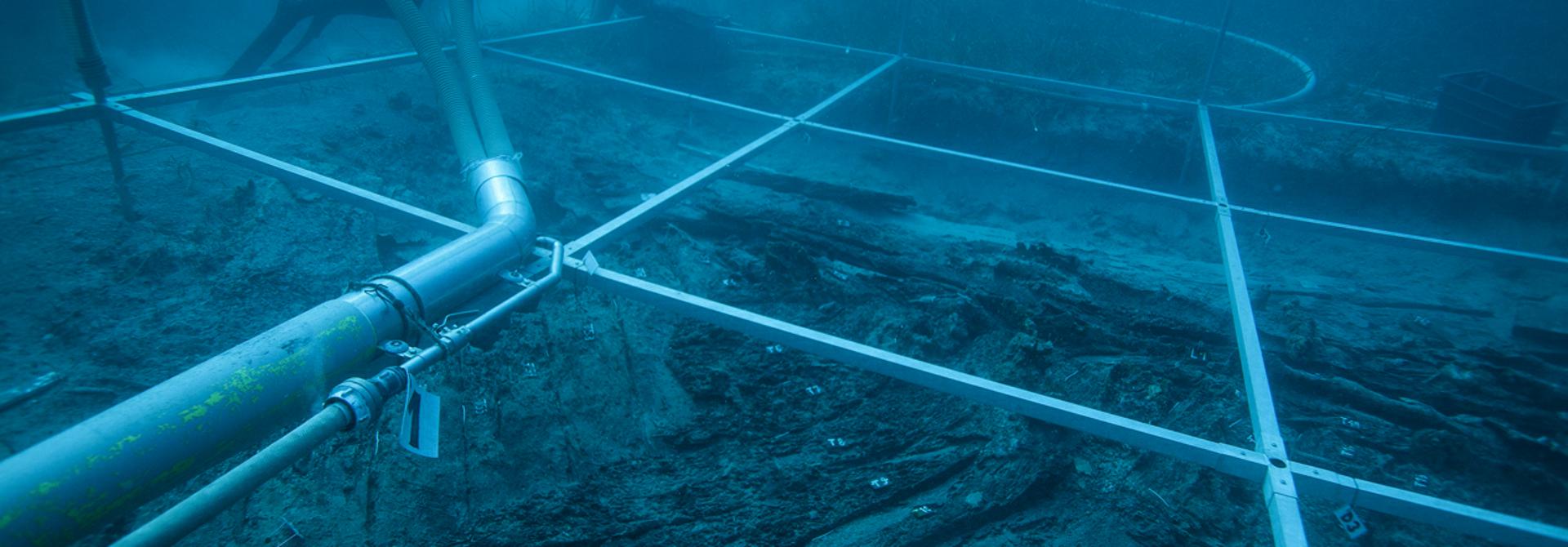 Suđurađ – Šipan-The site, rescued in the 1970s, still conserves important remains of the wooden hull of a Late Renaissance ship belonging to merchant fleet of Dubrovnik. (Photo: Božo Vukičević)